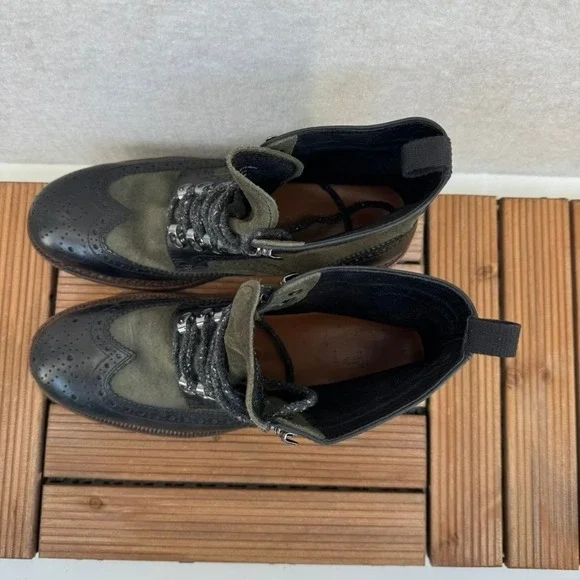 Frye George Adirondack Mens 8.5 Suede Leather Wingtip Lace Up Boots Olive Black - Picture 7 of 16